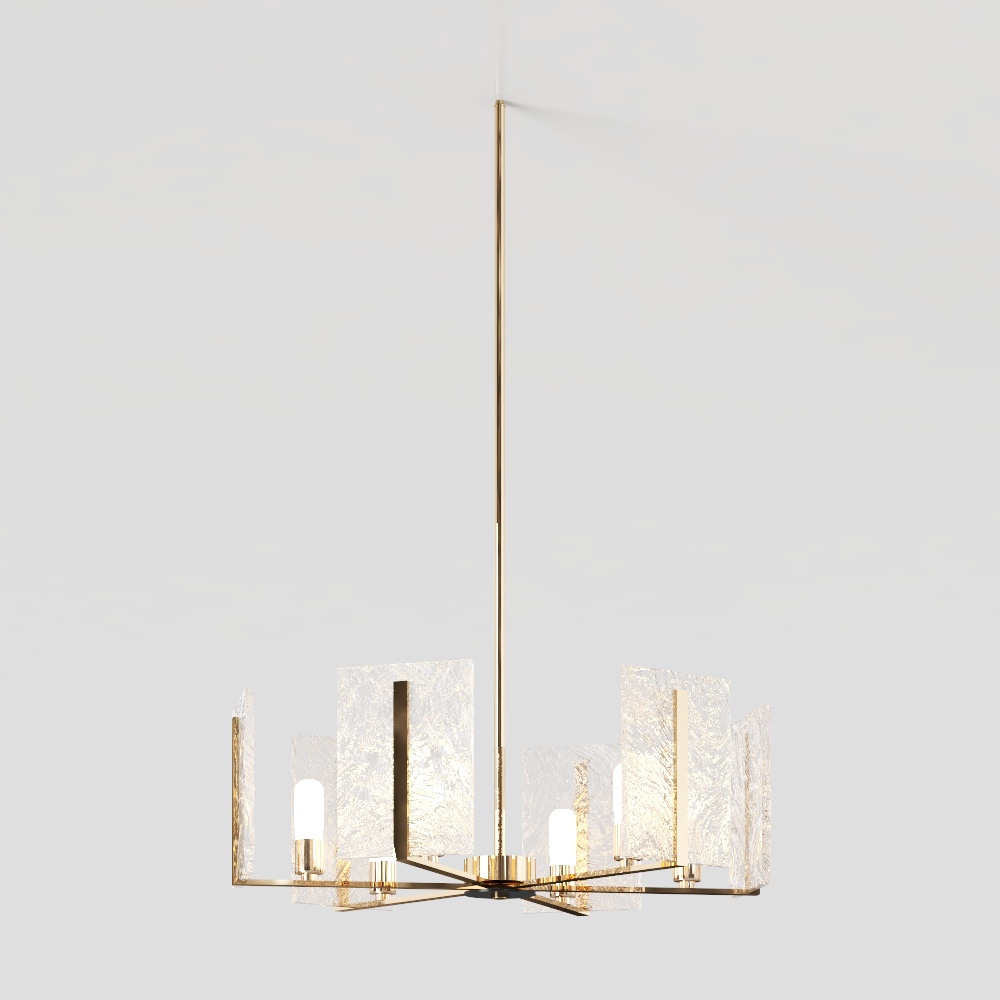 Elegant Low-Poly Chandelier 3D Model – Golden Glass Design