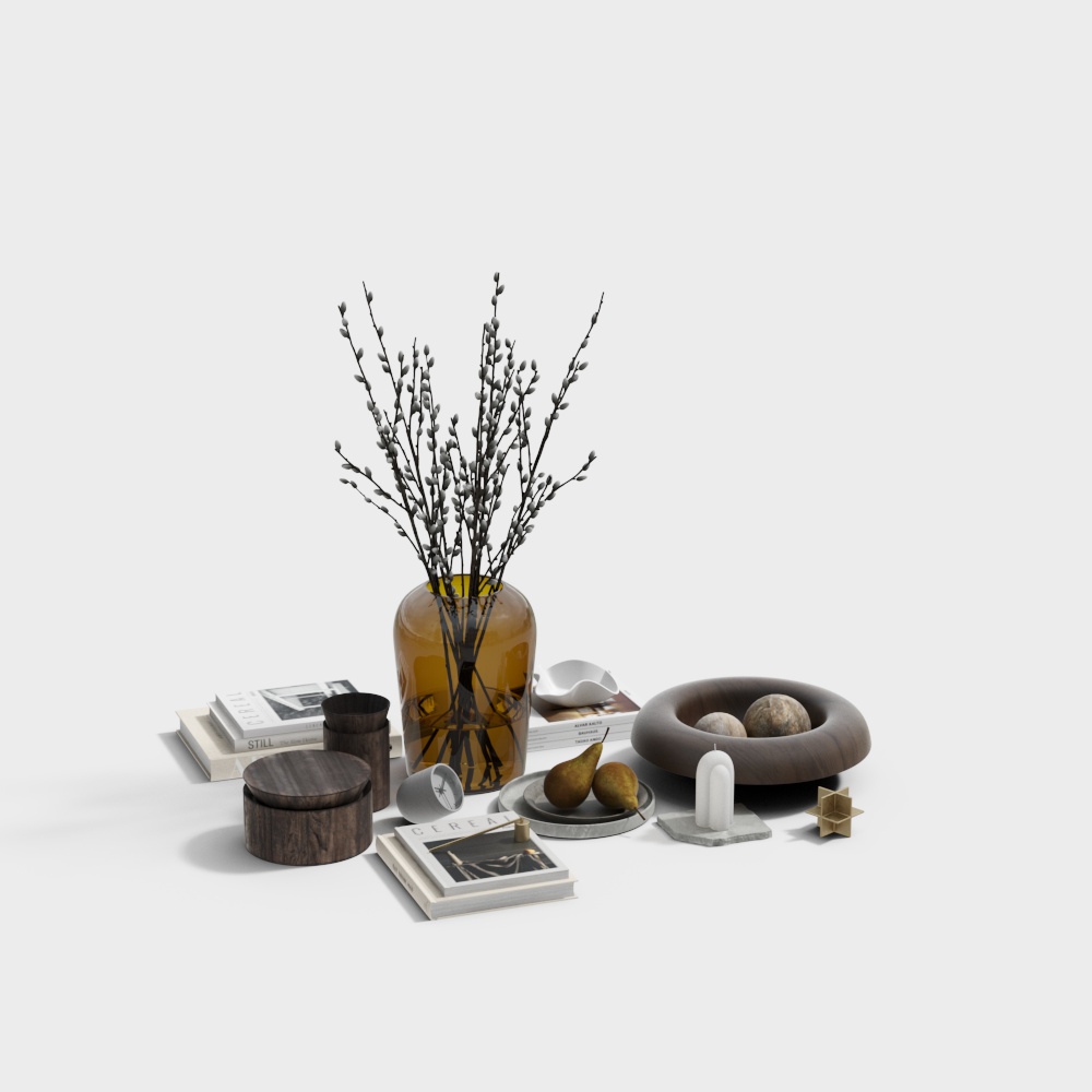 Winter Serenity Corner 3D Model – Wood & Glass Composition