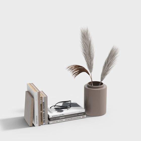 Stylish Low Polygon Bookshelf and Vase 3D model