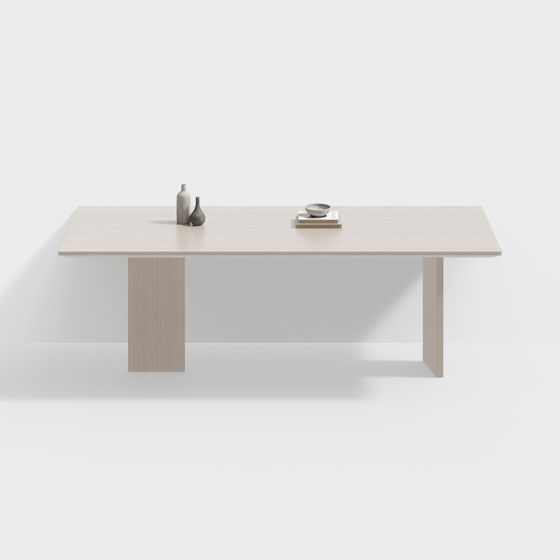 Modern Creamy Dining Table 3D Model in Wood Finish