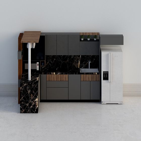 Sophisticated Black Marble Kitchen Design 3D model