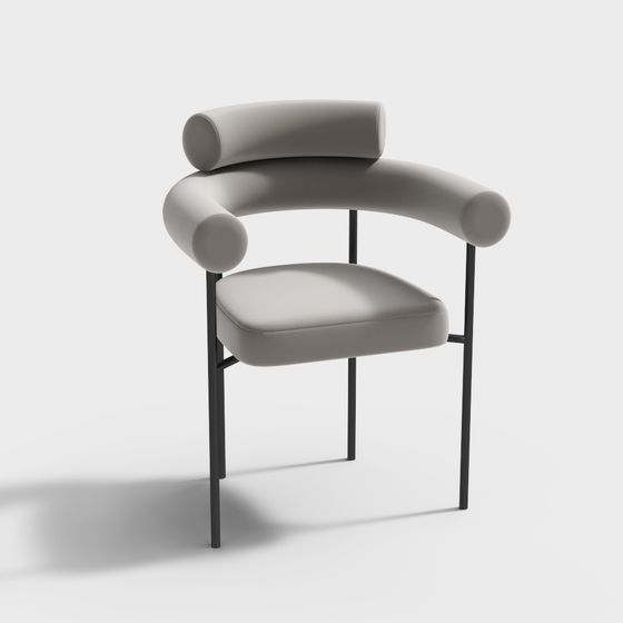 Gray Chair 3D Model with Arms for Dining Rooms
