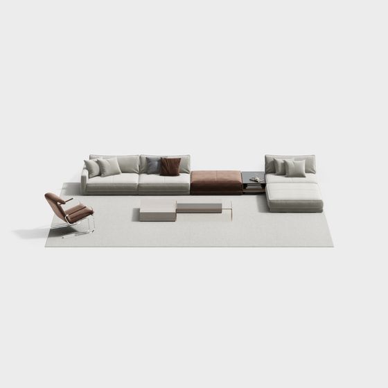 Elegant Low-Poly Sofa Set 3D model for Modern Spaces