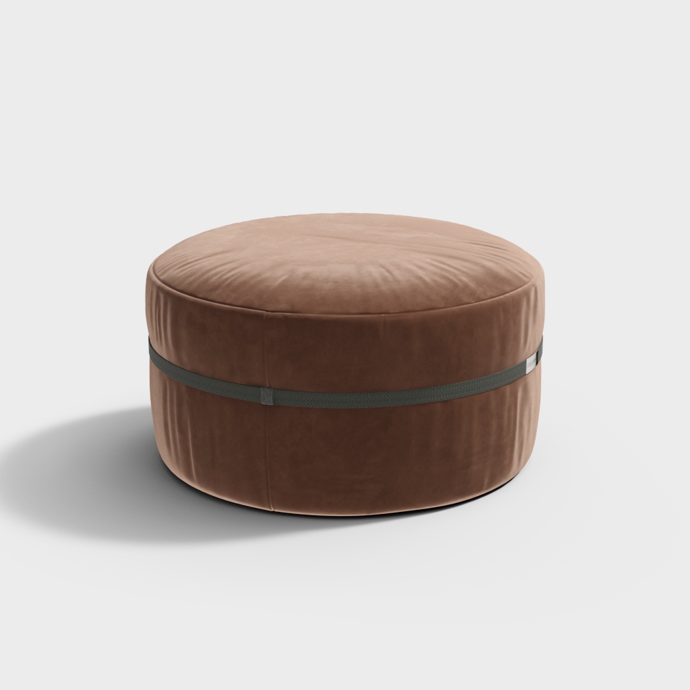 Elegant Round Pouf 3D Model – Velvet Texture