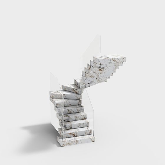 Elegant Marble and Glass Staircase 3D model