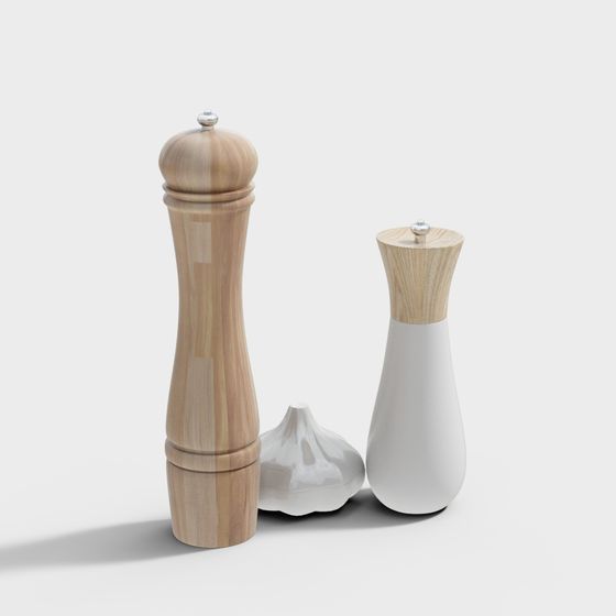 Realistic Low-Poly Salt and Pepper Grinder Set 3D Model