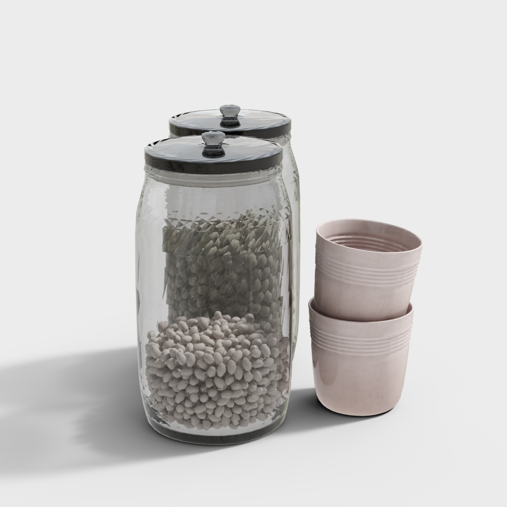 Minimalist Glass Jar and Ceramic Cup Set 3D model