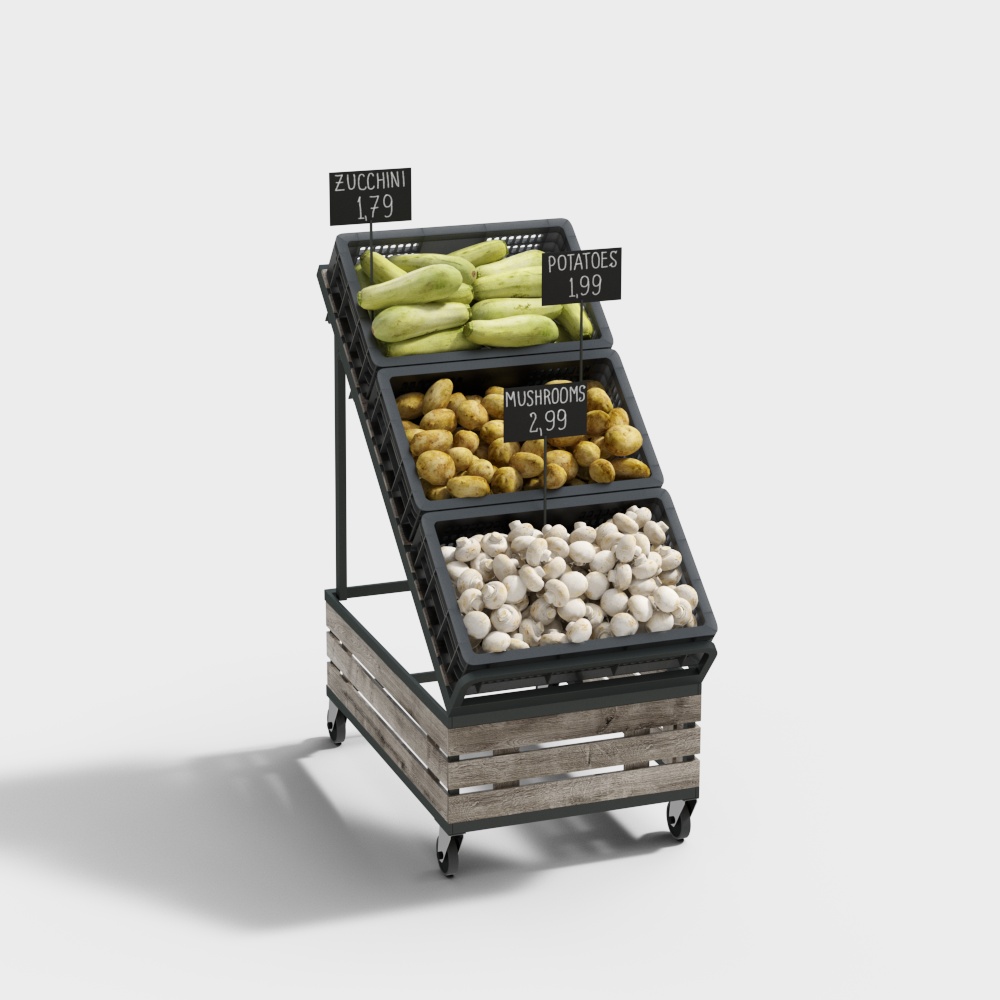 Supermarket fruit and vegetable shelves
