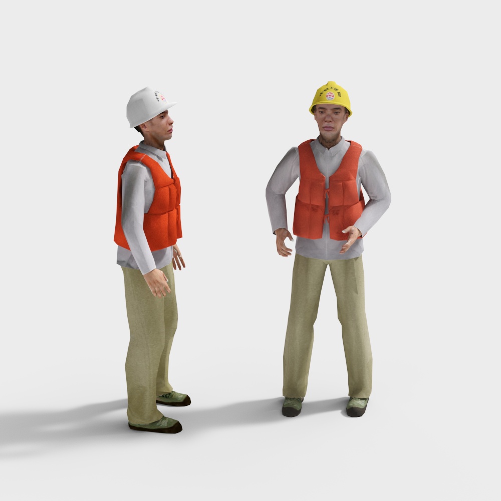Realistic Construction Workers 3D Model