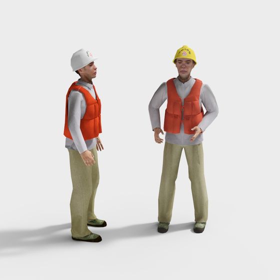 Realistic Construction Workers 3D Model