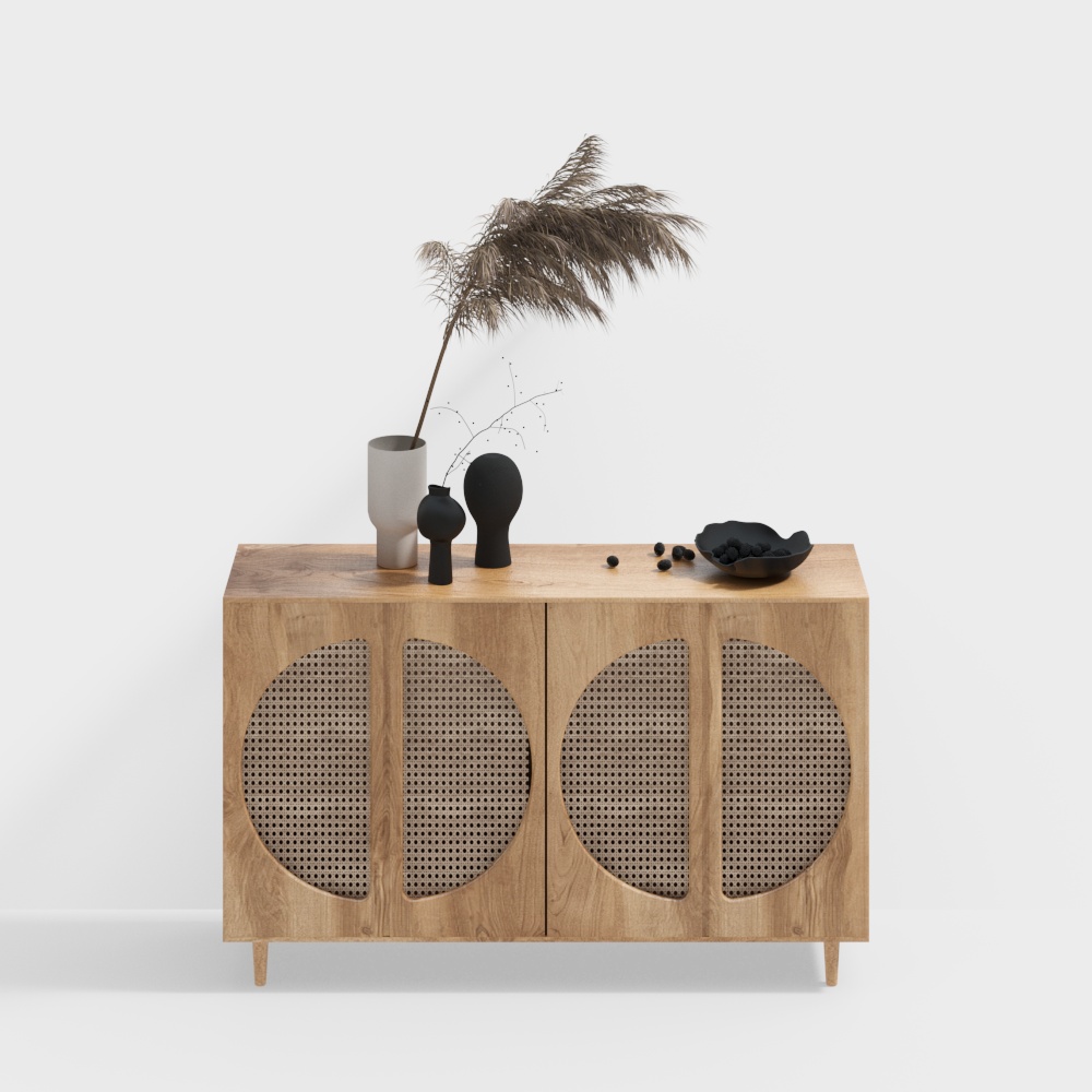 Wooden and rattan Cabinet