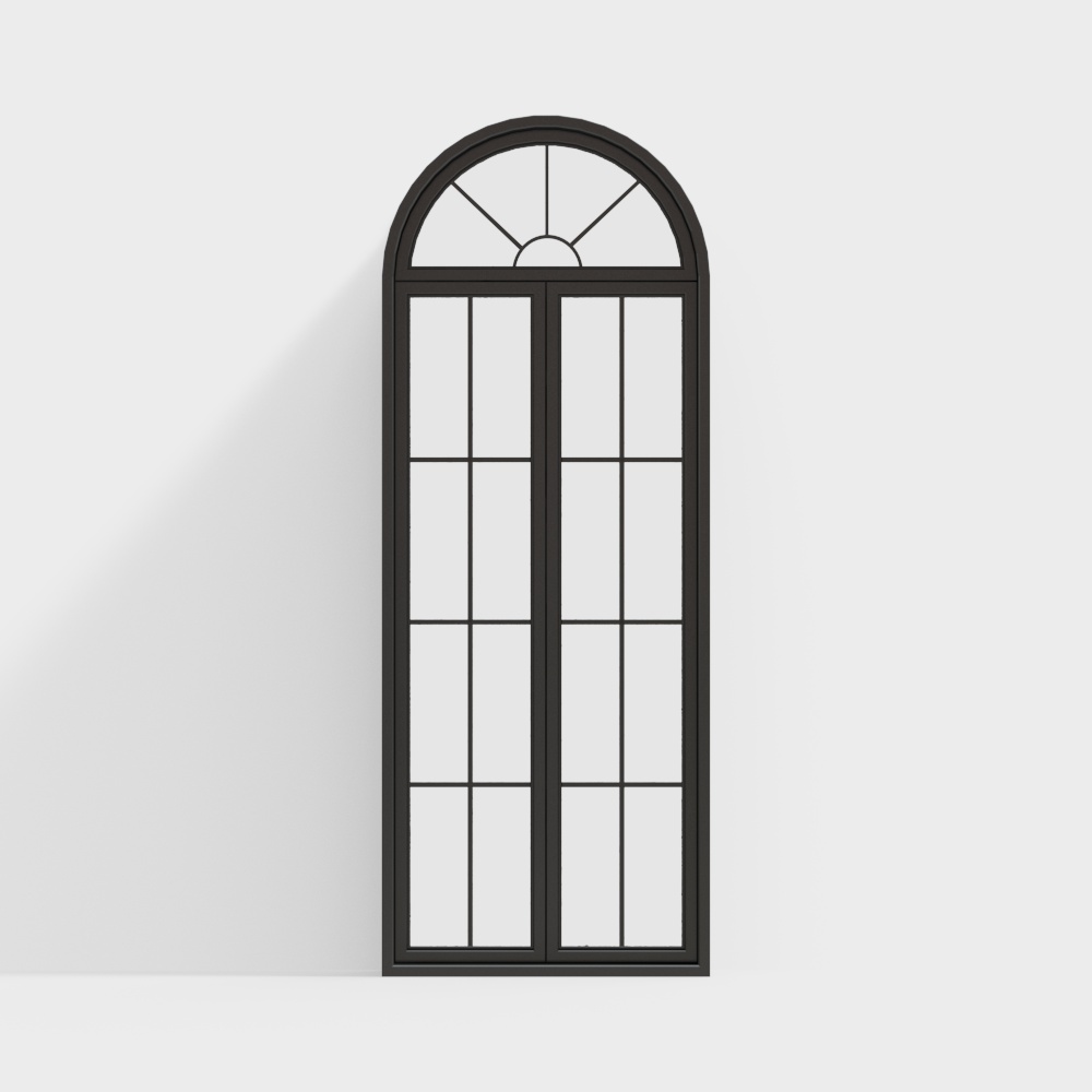 Elegant Arched Window 3D Model – Classic Black Frame