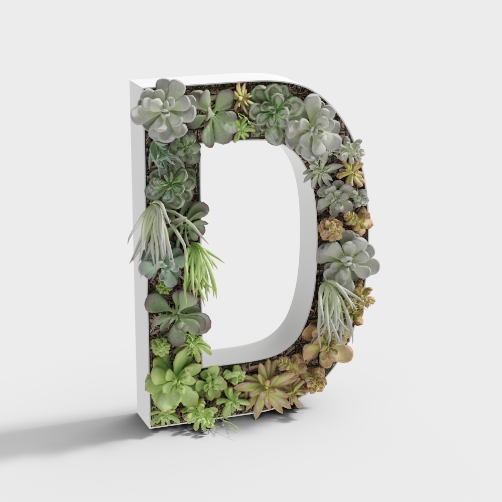 Plant Letter D 3D Model - Low Poly Nature Design