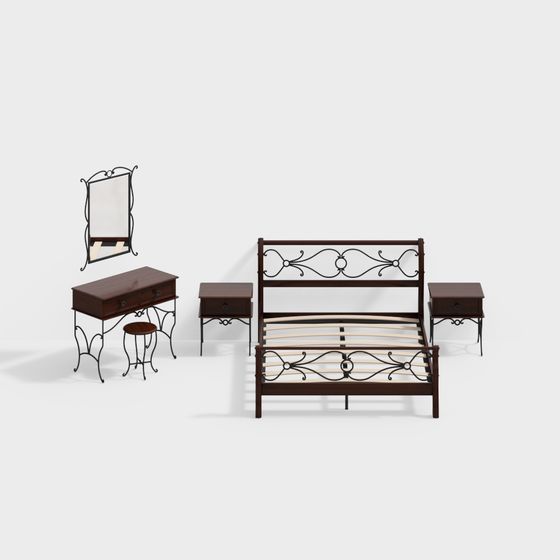 Vintage Bedroom Set 3D model with Elegance