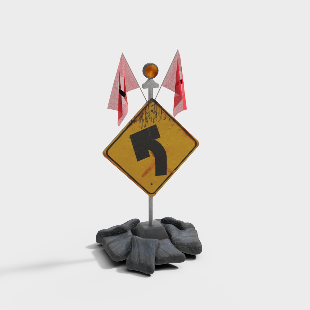Low Polygon Road Warning Sign 3D model