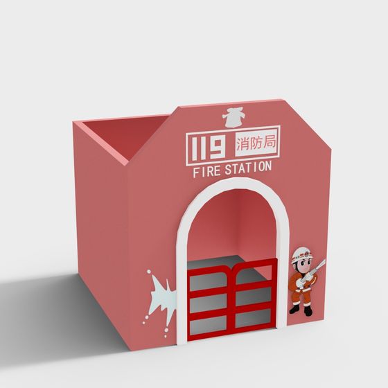 Charming Fire Station 3D Model with Whimsical Design