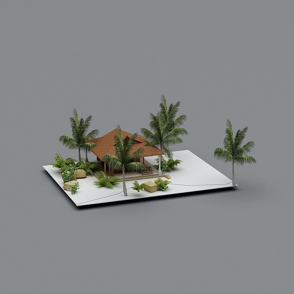 Tropical Oasis 3D model with Low-Poly Style