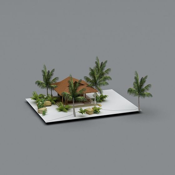Tropical Oasis 3D model with Low-Poly Style