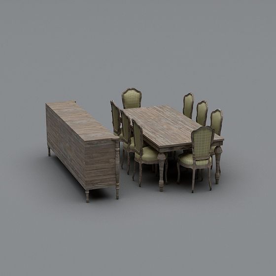 Vintage Dining Table and Chairs 3D model