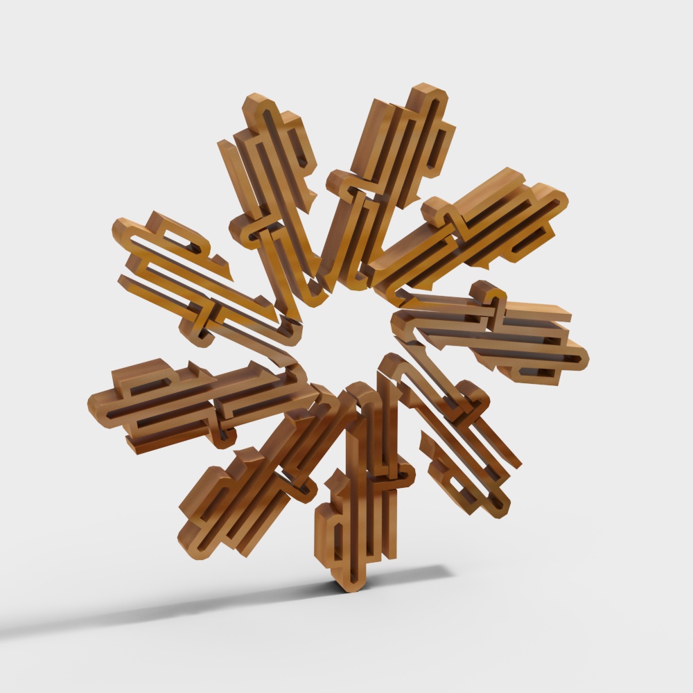 Elegant Low-Poly Snowflake 3D Model – Wood Texture Design