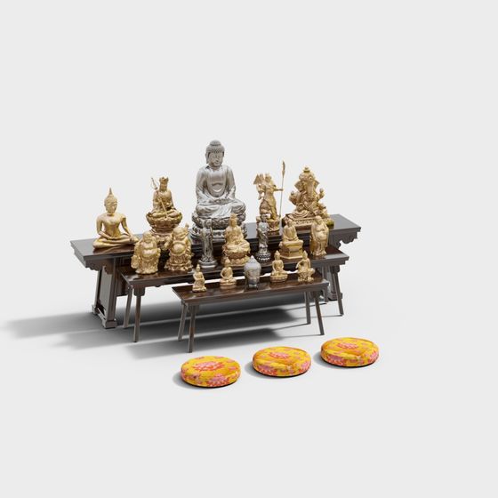 Oriental Zen Style Buddha Statues 3D model