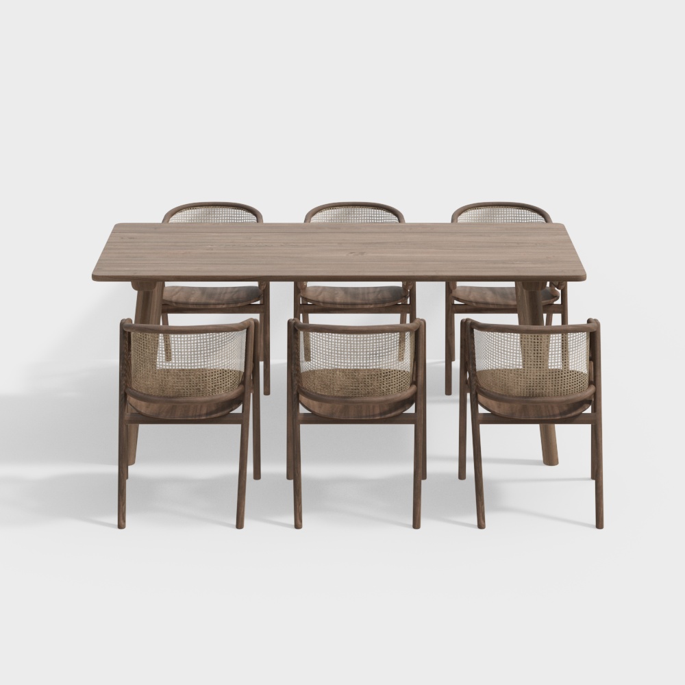 Wooden Dining Table and Chair Set 3D Model – Nordic Style