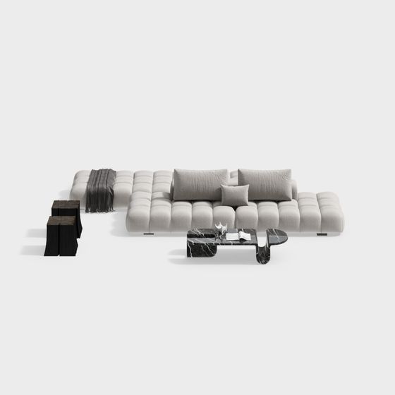 Stylish Low-Polygon Sofa 3D model for Contemporary Spaces