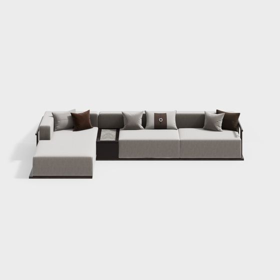 Neo-Chinese L-Shape Sofa 3D Model