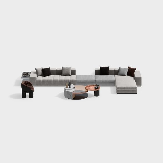 Elegant Low-Poly Sofa Set 3D model for Modern Spaces