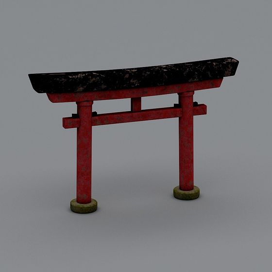 Red Gate Low-Polygon 3D Model Design