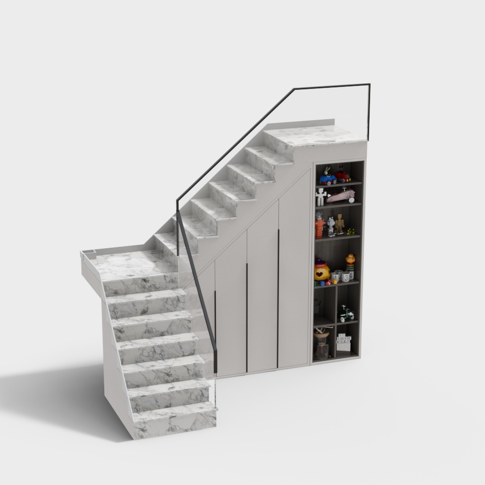 Staircase Storage Cabinet 3D Model – Marble Texture