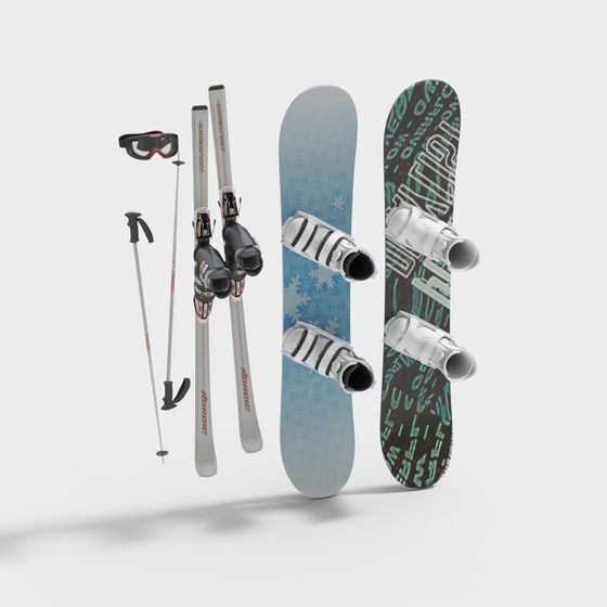Ski and Snowboard Set 3D model