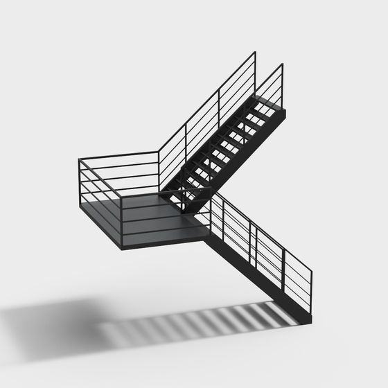 Elegant Low-Poly Black Staircase 3D Model