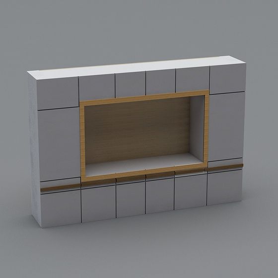 Modern white wall cabinet with light wood frame and open shelf on grey background