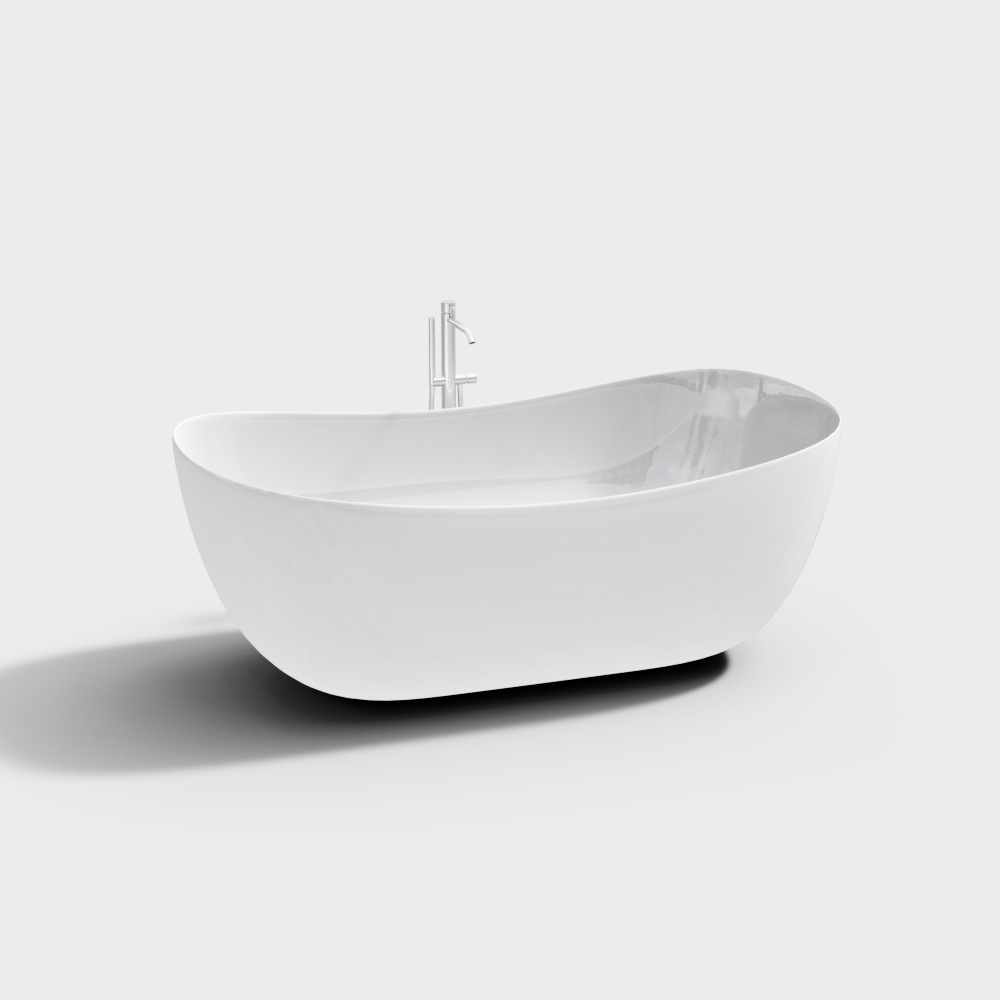 Minimalist Oval Bathtub 3D Model – Sleek White Design