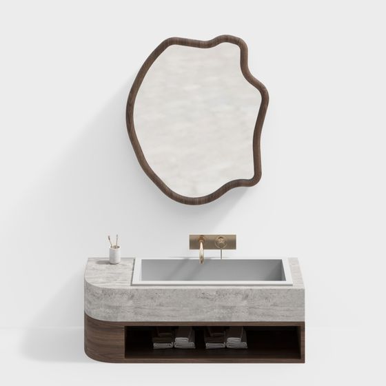 Wabi-Sabi Style Bathroom Cabinet 3D Model in Brown