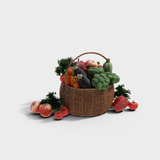 Fruit and Vegetable Basket 3D Model in Black and Brown