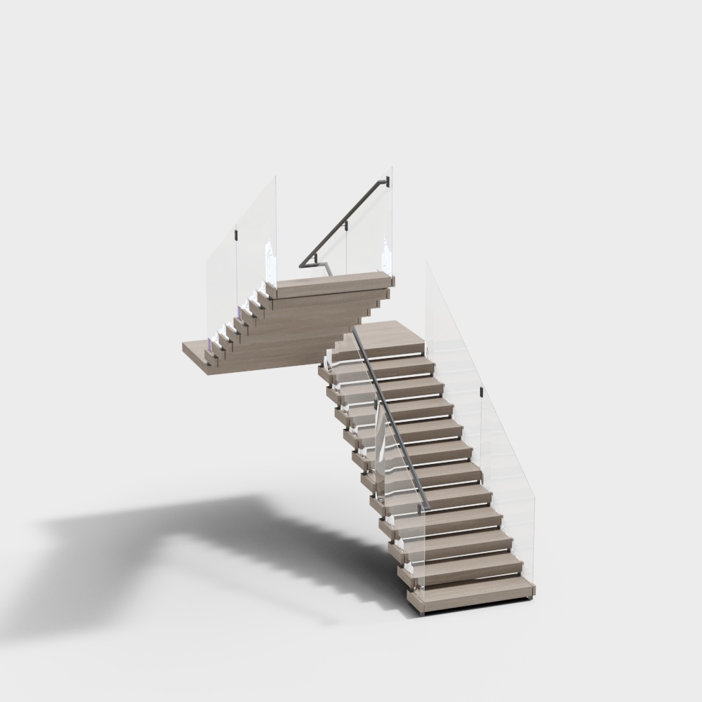 Elegant Low-Poly Floating Staircase – Wood and Glass