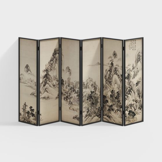 Elegant 6-Panel Screen 3D Model