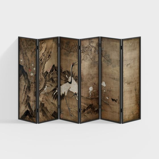 Elegant 6-Panel Folding Screen 3D Model
