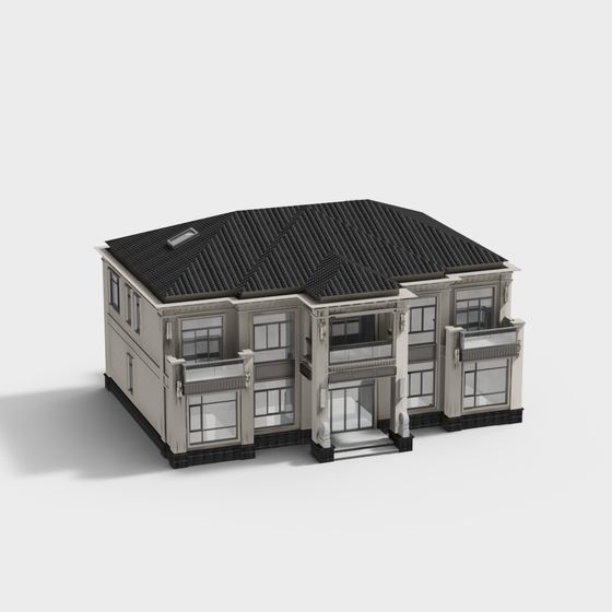 Stylish Low-Polygon Architectural Building 3D model