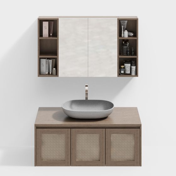 Elegant Low-Poly Bathroom Cabinet 3D model for Modern Interiors