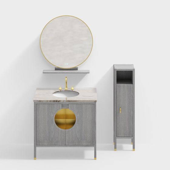 Elegant Gray Wood Bathroom Vanity Set 3D model