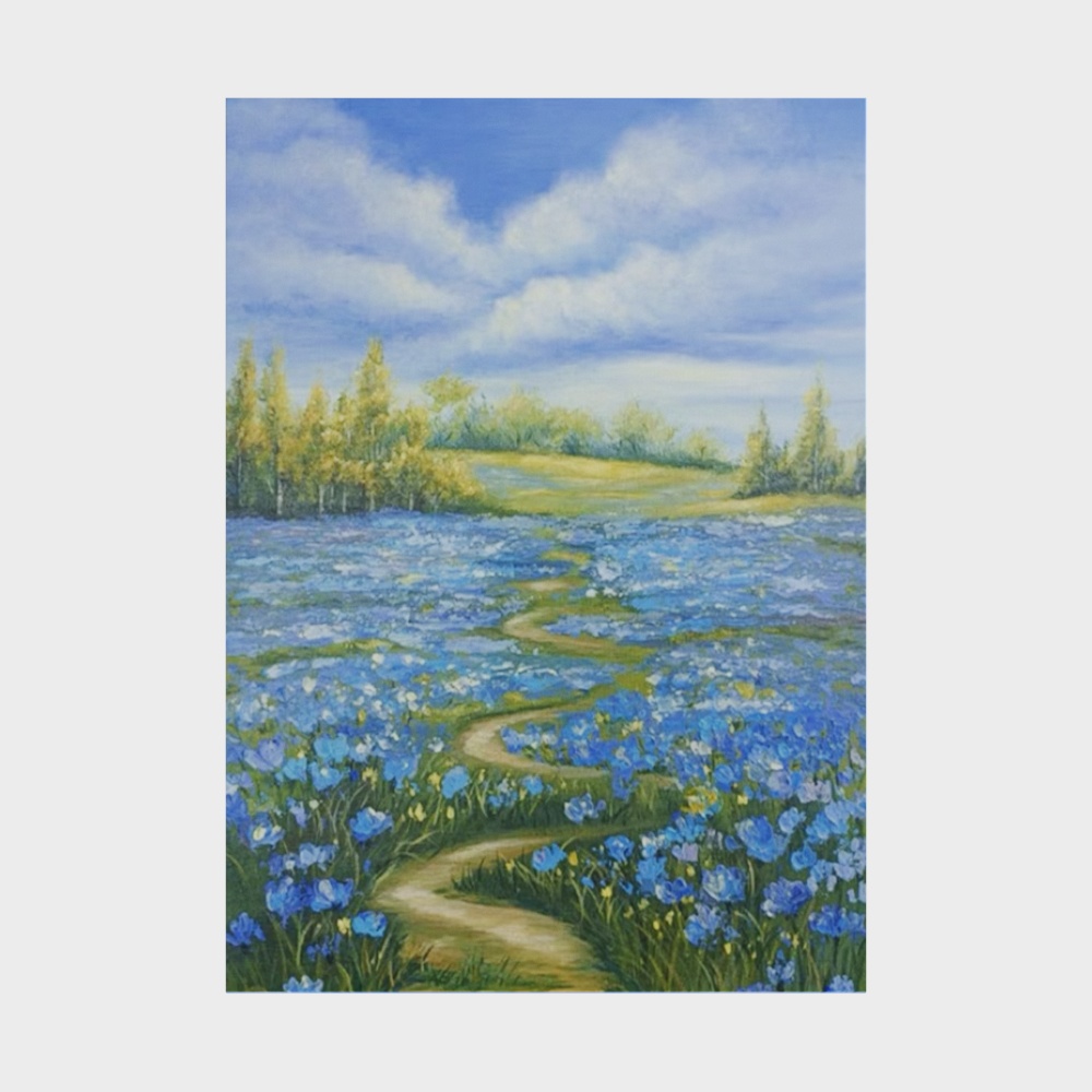 Dreamy Flower Field 3D Model – Low-Poly Blue Flowers