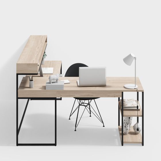 Modern Office Desk and Chair Combination 3D Model in Black