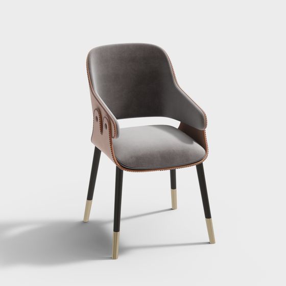 Elegant Velvet and Leather Armchair 3D model
