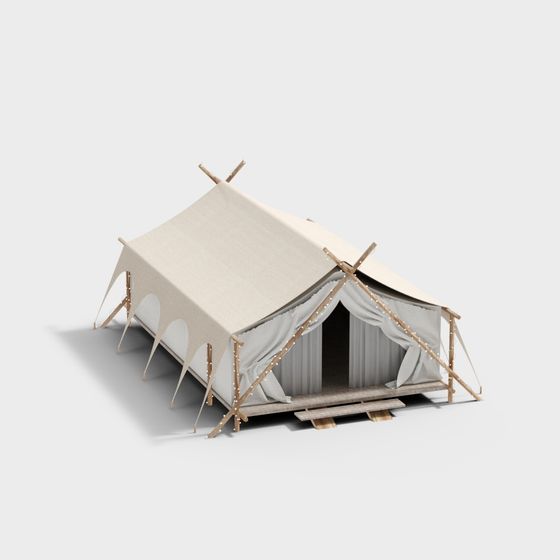 Elegant Low-Poly Tent 3D model for Outdoor Settings