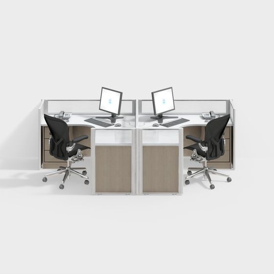 Simple Office Desk and Chair Combination 3D Model in Brown