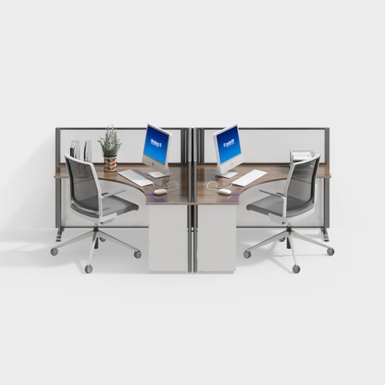 Simple Gray Office Desk and Chair Combination 3D Model