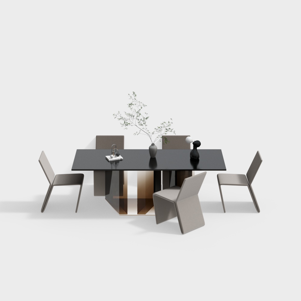 Urban Dining Table 3D Model – Low-Poly Gray Design